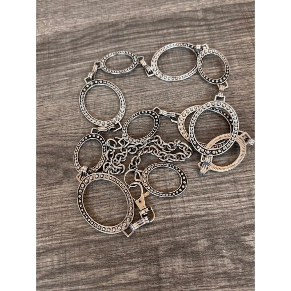 Silver Tone Textured Oval Link Chain Belt Adjustable Boho Western Statement 43in